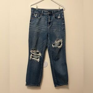 American Eagle Outfitters Ripped Mom Straight Blue Jeans